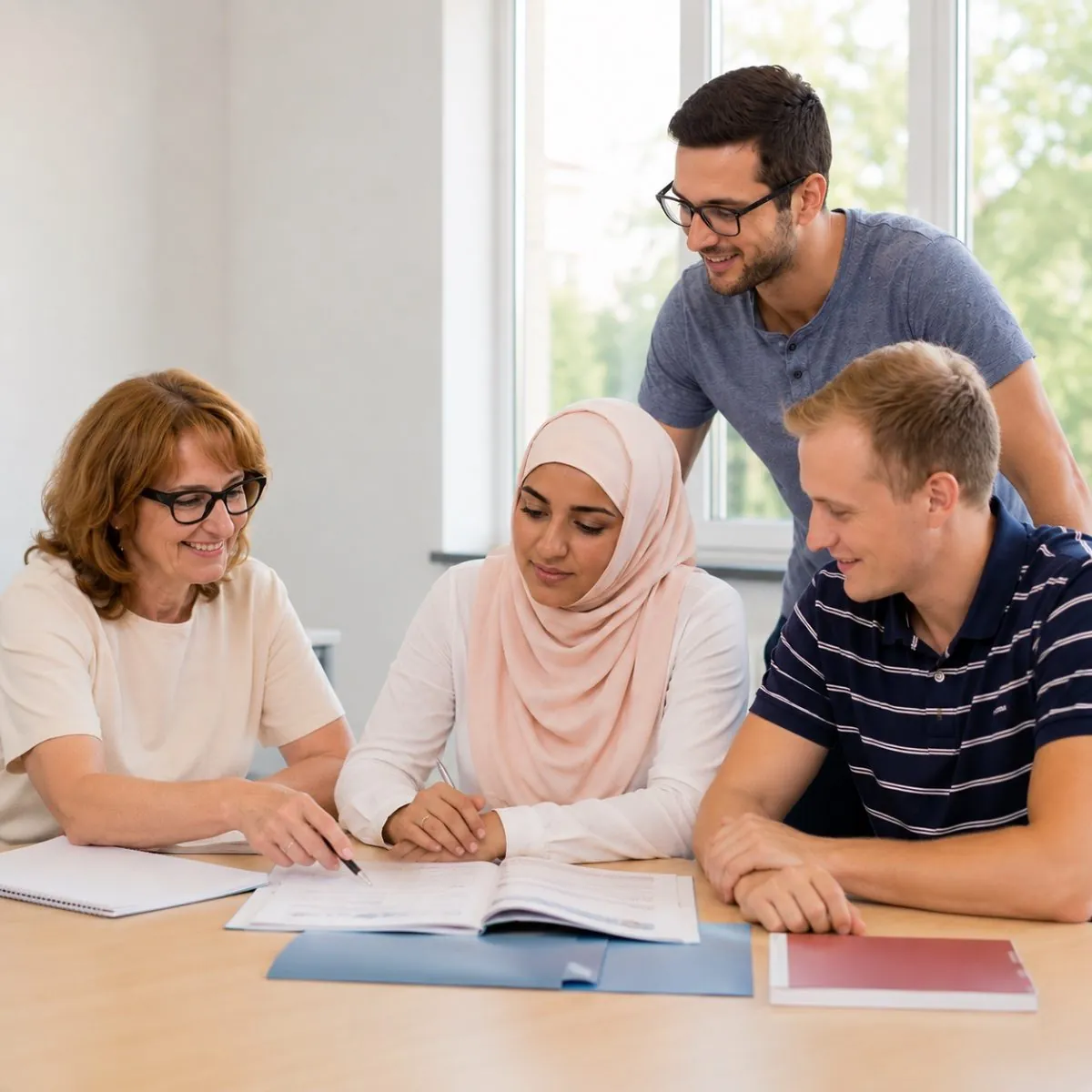 Teacher helping a student with civic integration